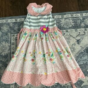 Pink and White Sleeveless Sundress with Cowl Neck